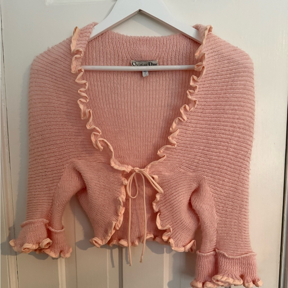 Vintage Christian Dior Pink Ruffle Trim Bed Jacket